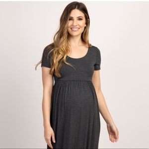 Pinkblush Dresses - Pinkblush Charcoal Solid Short Sleeve Maxi Dress Pinkblush Dresses - Pinkblush Charcoal Solid Short Sleeve Maxi Dress